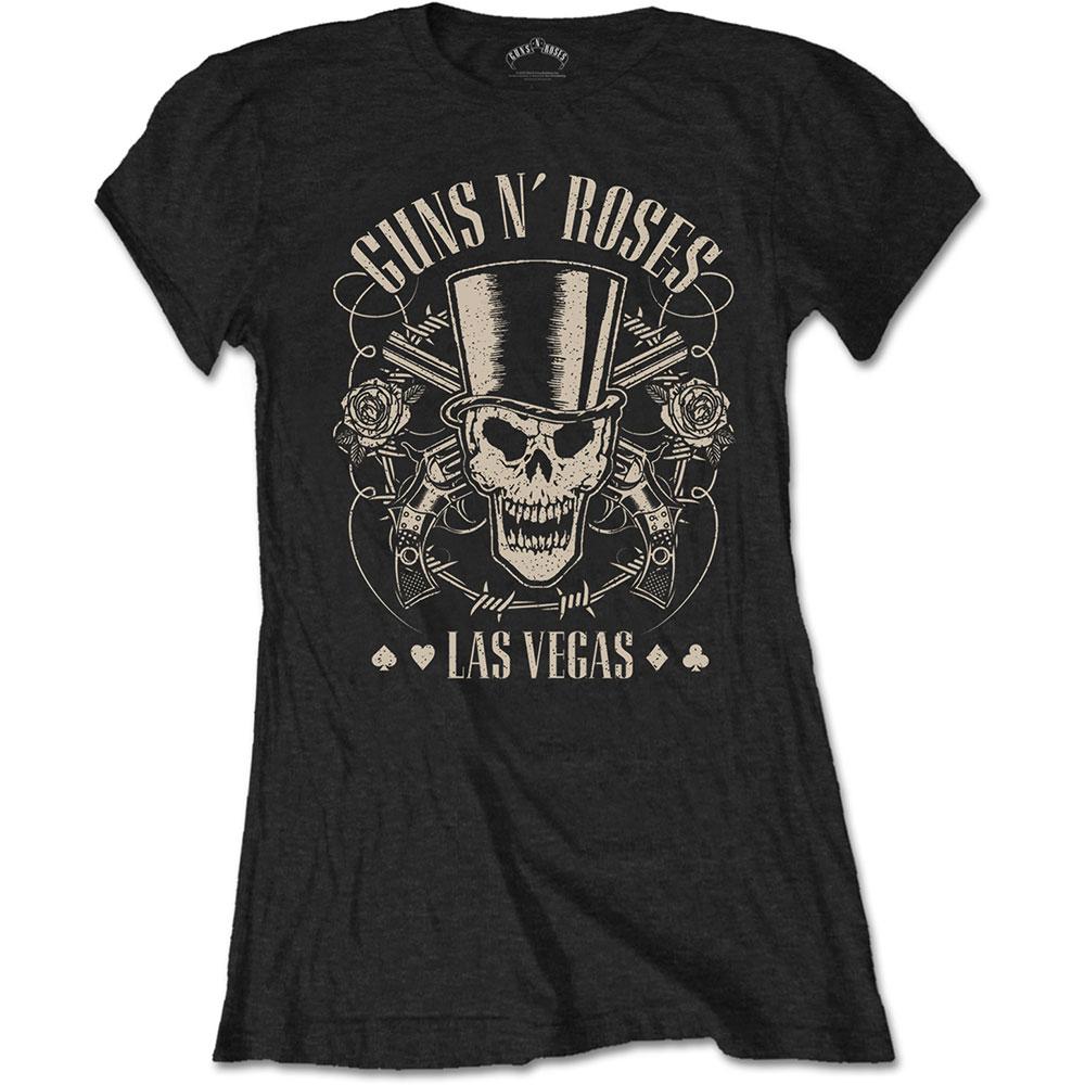 Guns N Roses Womens/Ladies Top Hat, Skull & Pistols Las Vegas T-Shirt
