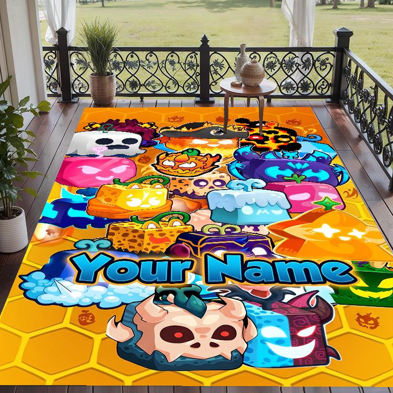 Custom Text Blox Fruits Pattern Floor Rug Soft Indoor Carpet Mat Living Room Bedroom