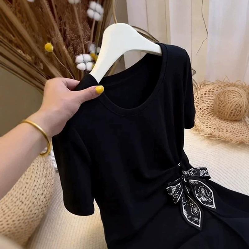 Новая модная женская летняя футболка с коротким рукавом, асимметричной талией и шнуровкой, большого размера, уникальный красивый топ