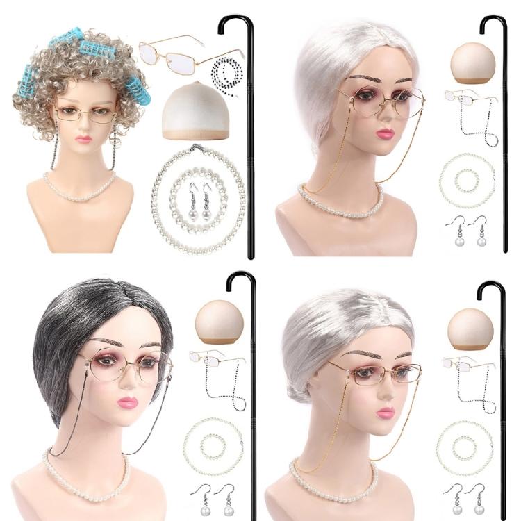 Набор костюма бабушки на Хэллоуин Парик старушки и очки бабушки Реквизит для девочки