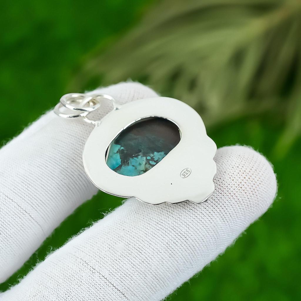 Natural Tibetan Turquoise Gemstone Jewelry 925 Sterling Silver Pendant For Girls