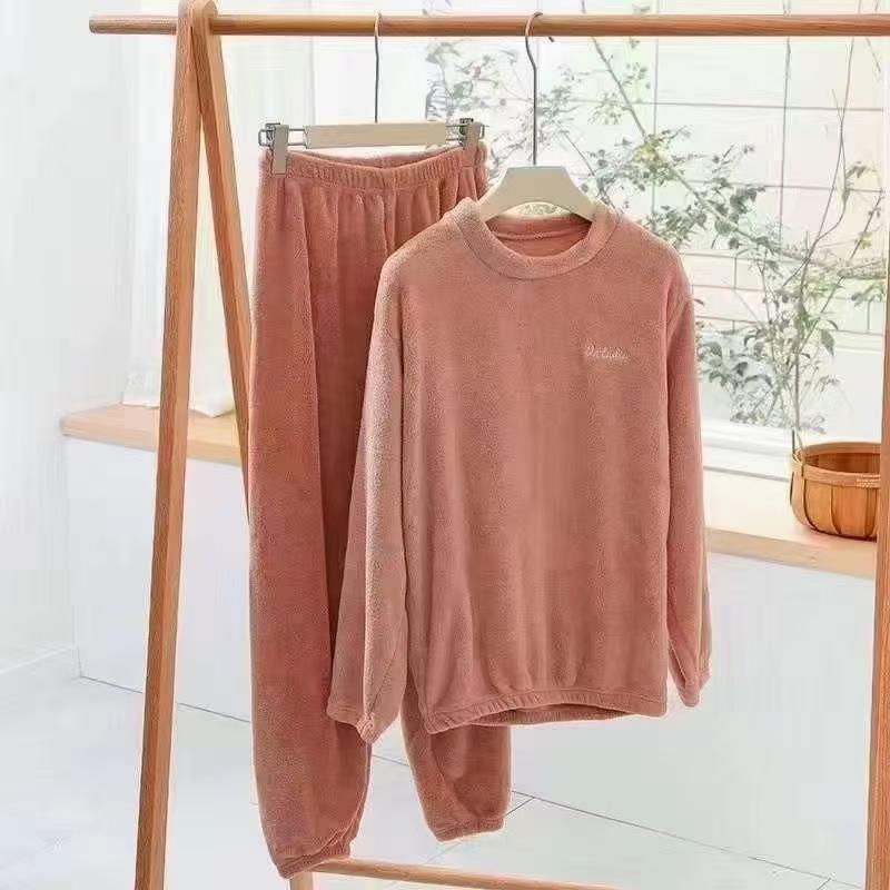 Fall and Winter Men and Women Double-Sided Velvet Thickened Warm Suit Loose Coral Velvet Home Wear Loose Lazy Sleepwear