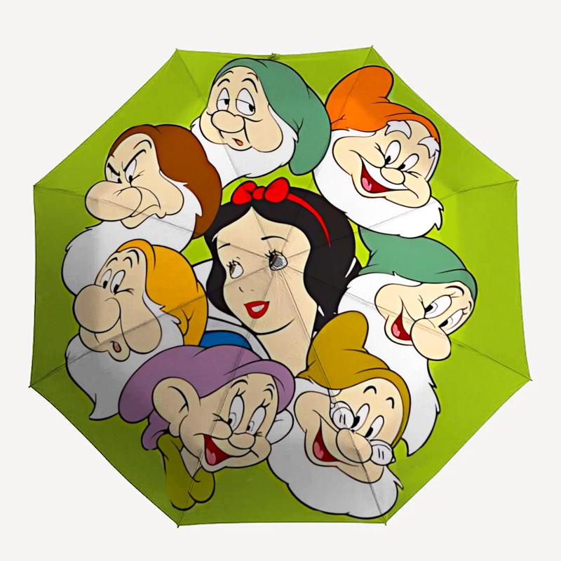 Disney Snow White, Seven Dwarfs Automatic Open/Close Umbrella - Cute Umbrella with Cute Design, Portable 3-Fold Compact Umbrella for Men & W