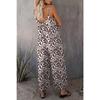 Summer Casual Beach Leopard Jumpsuit Women Spaghetti Strap Print Rompers Loose Pocket Sleeveless Jumpsuits
