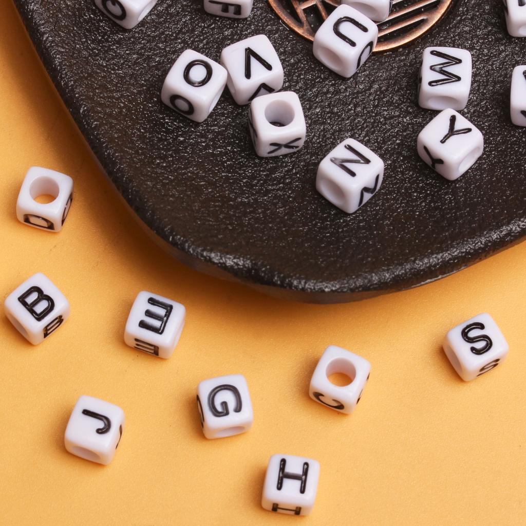 White Black Pendants Handcrafts Beading Material DIY 26 Letters Beads Bracelets Phone Chain 5.5mm Acrylic Big Hole Necklace DIY Jewelry Accessories