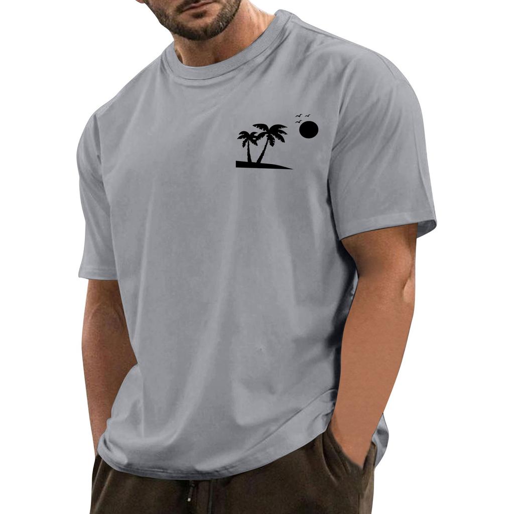 Мужская модная повседневная футболка с круглым вырезом и короткими рукавами с гавайским принтом