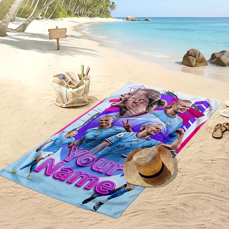 Erling Haaland Personalized Printed Beach Towel Soccer Logo Support Custom Name Text Absorbent Towel For Sport Travel Special Gift