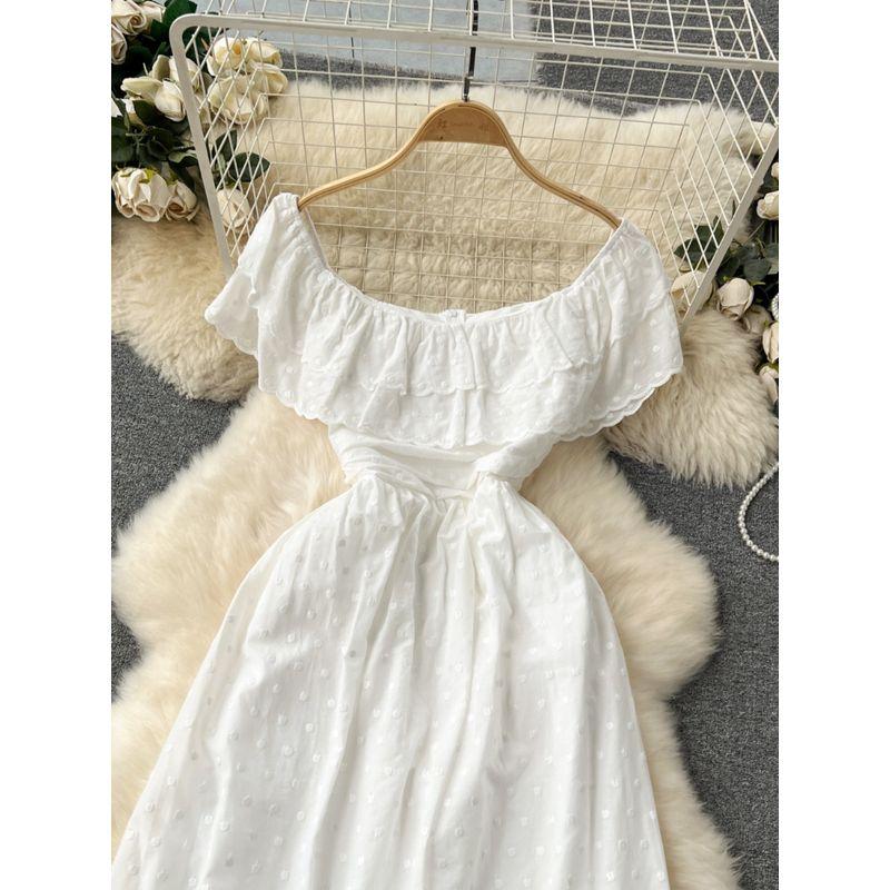 Off-the-Shoulder Sweet Lotus Leaf Silm Long Dress