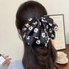 Satin Floral Bow Scrunchies White Flower Print Hair Bands Accessories  For Women Ponytail Scarf