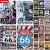 Металлическая табличка Route US 66 Винтажная плакетка Мотоцикл Жестяная табличка Настенный декор Для гаража Бара Металлические изделия Ретро Постер шоссе На заказ