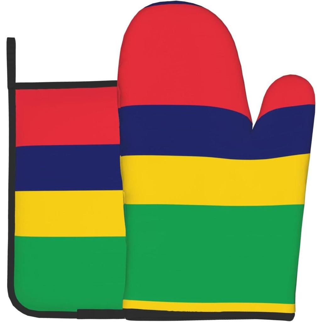 Flag of MauritiusPatterned Oven Mitts Oven Mitts and Potholders Set for Baking, Microwaving, and Grilling