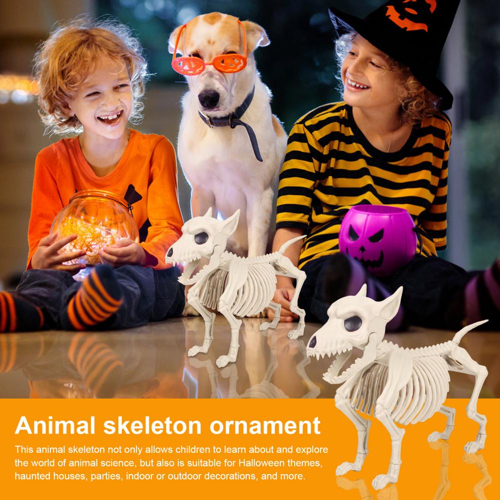 Dog Skeleton Ornament Realistic Plastic Spooky Animal Bone Figurine Durable Lightweight Dog Skeleton Prop For Halloween