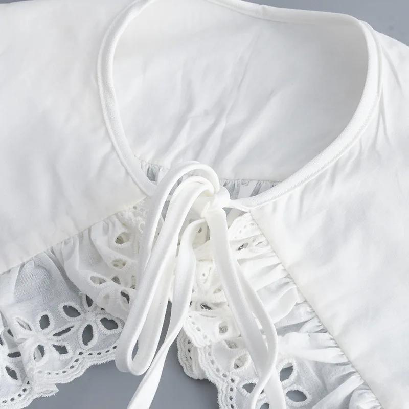 Белый искусственный воротник, женские накидки на плечи, шаль, искусственный воротник, кружевная вышивка, рубашка, съемный воротник, аксессуары