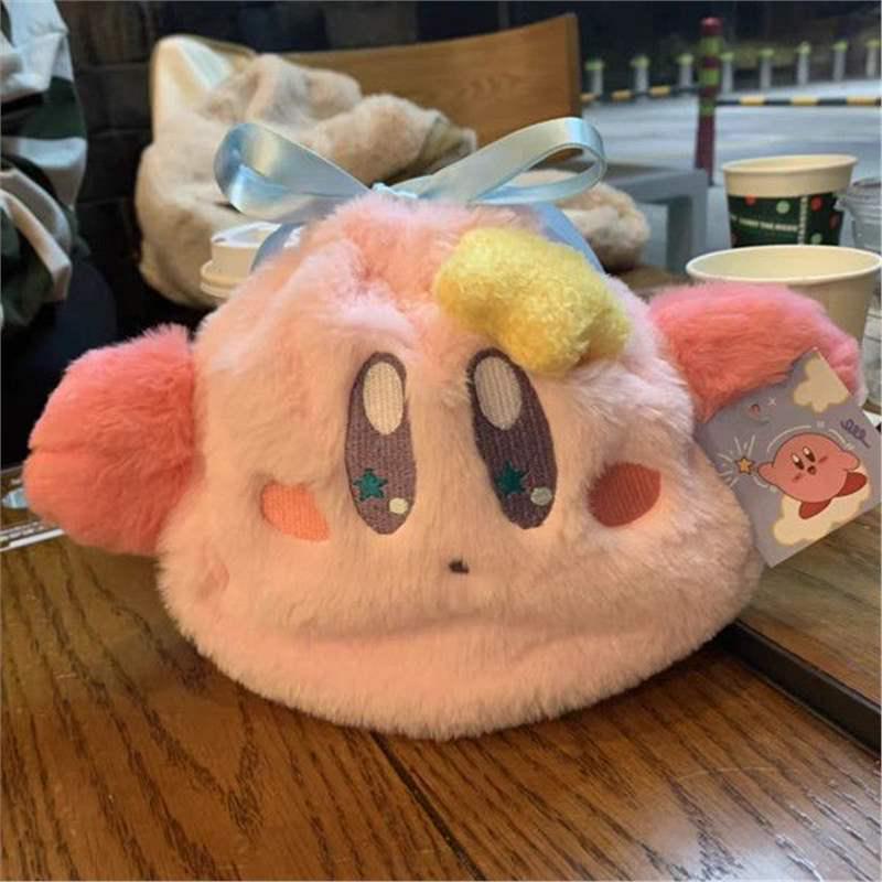 Japanese Kirby Plush Drawstring Pouch - Cute, Pink Cartoon Storage Bag for Girls