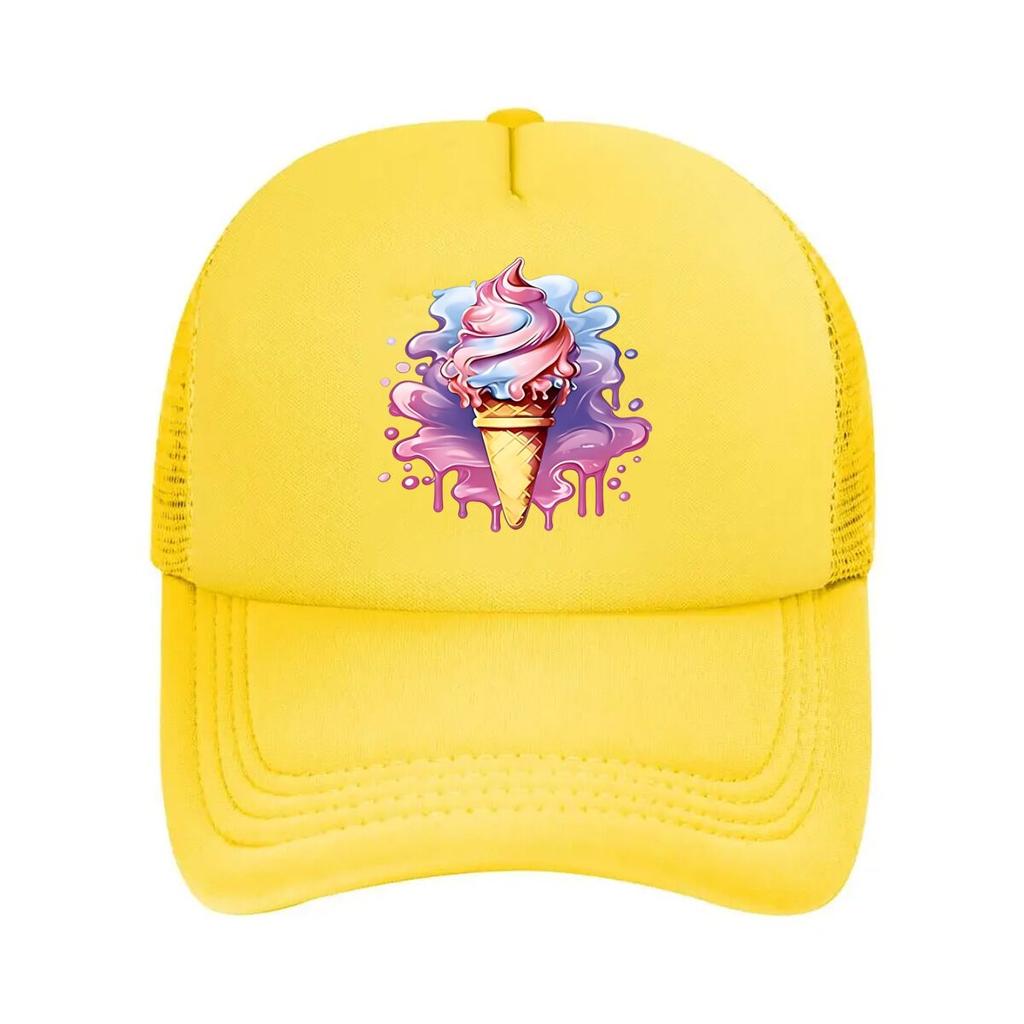 Gradient Ice Cream Print Vintage Baseball Cap Summer Breathable Casual Lightweight Peaked Caps With Mesh Baseball Cap