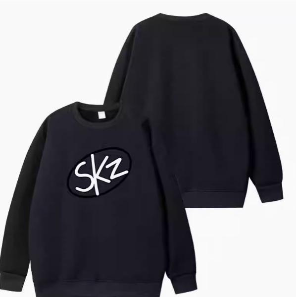 2025 SKZZ Stray Kids Casual Long Sleeve Cotton Hoodie – Popular European & American Style with Round Neck Print