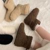 Fashion Soft Lambwool Boots Woman Korea Style Winter Thick Teddy Fur Ankle Booties Ladies Slip-on Warm Fluffy Flat Outdoor Cotton Shoes