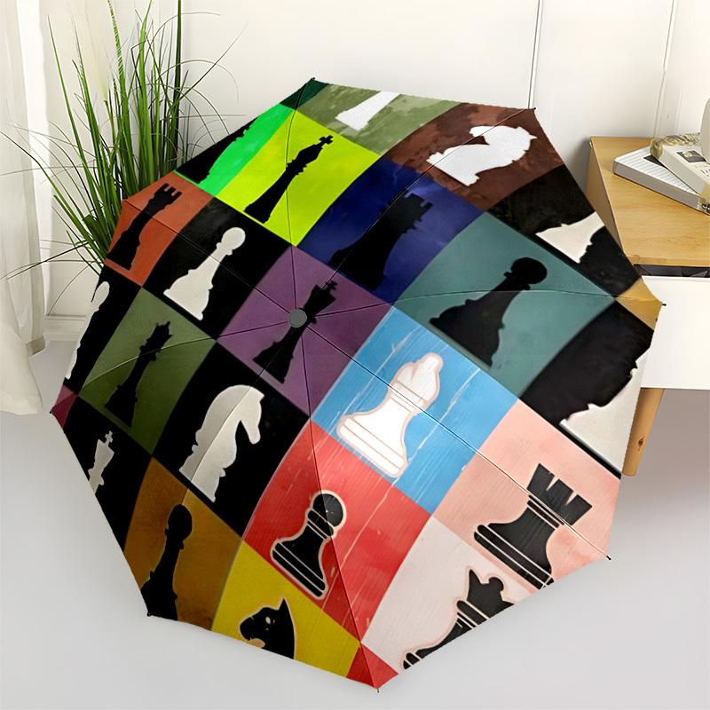 1pc Chess Pieces Automatic Open/close Umbrella, 8-Rib sturdy structure, Auto Folding/Opening, Portable Travel Umbrella for Women,179