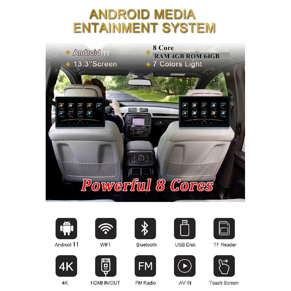 1080P Автомобильный монитор Android 11 Сенсорный экран 4 ГБ 64 ГБ BT AV Mirror Link OBD TPMS FM
