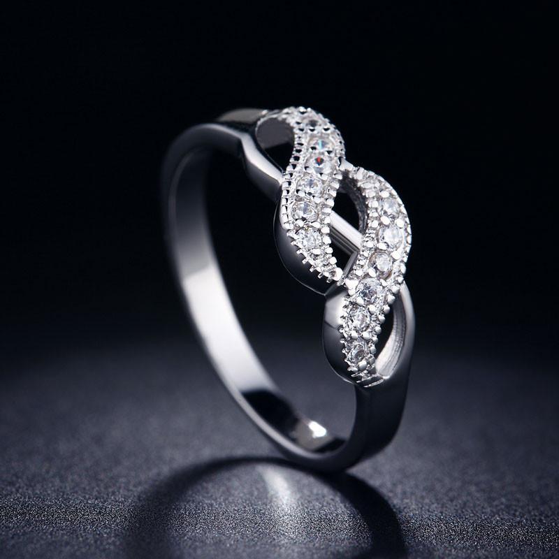 Fashionable Double Spiral Design Ring With Zirconia Inlaid White Gold Plated Women's Jewelry