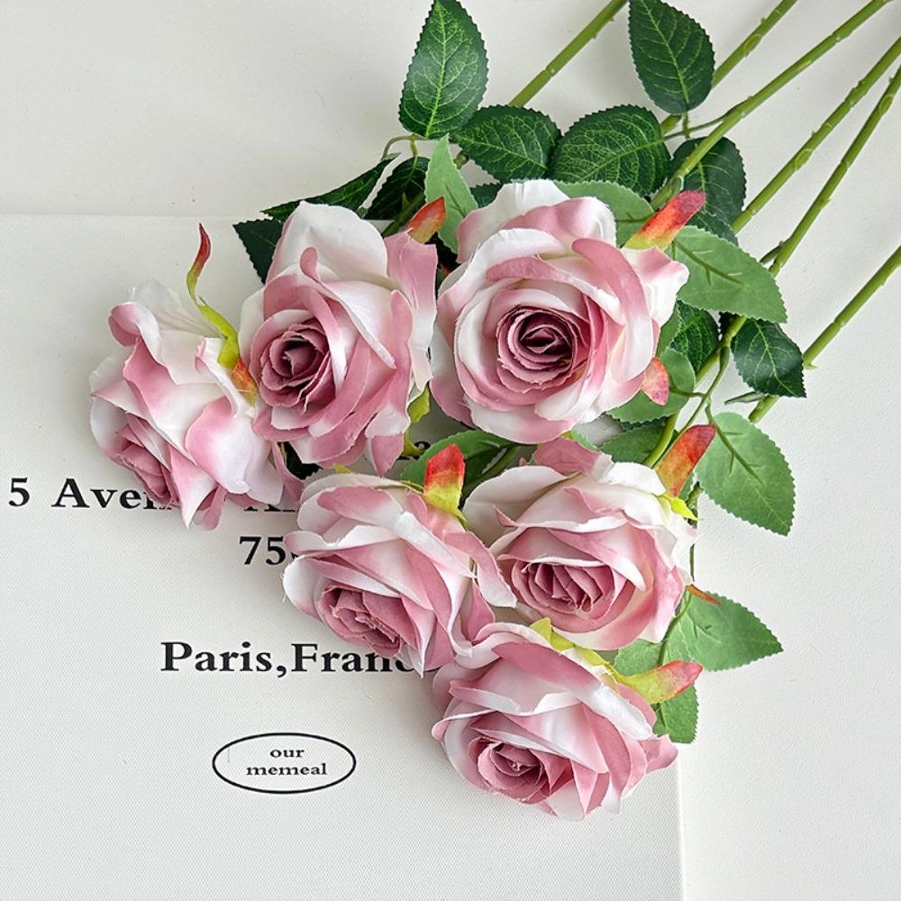 Gradient Artificial Rose Faux Flower for Wedding Home Party Decor Craft Ornament