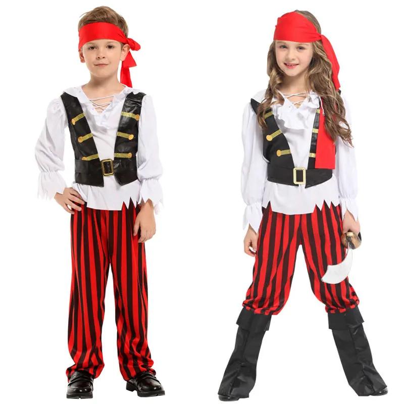 Kids Child Pirate Corsair Costume Buccaneer Cosplay for Boys Girls Purim Halloween Birthday Party Fantasia Dress Up