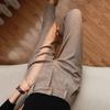 Yousheng Autumn Winter Women Pants High Waist Button Zipper Fly Herringbone Woolen Fabric Suit Trousers Solid Color Long Pants with Pockets