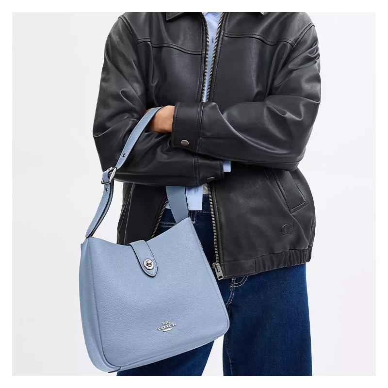 COACH Hadley 25 Logo Adjustable Strap Leather Shoulder Bag Medium Women's Blue