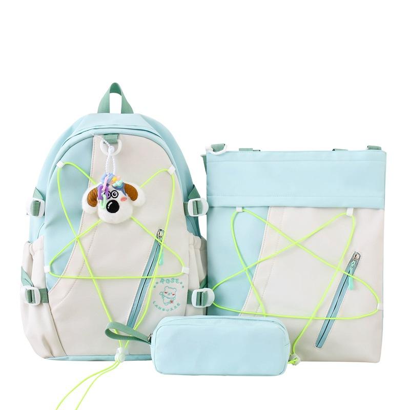 Three-Piece Backpack Set for Primary and Middle School Students Schoolbag Color Block Cartoon Backpack for Women Large Capacity Backpack