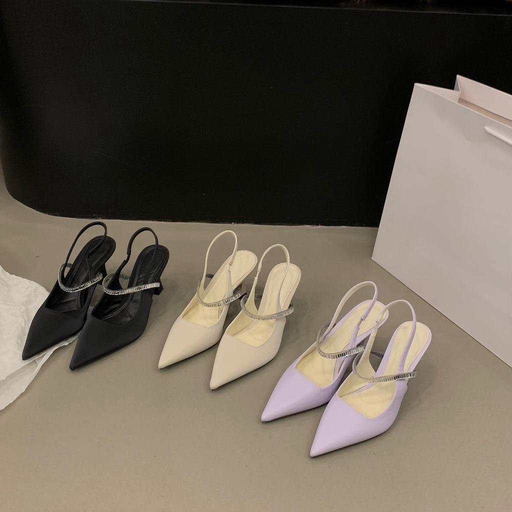 Temperament Celebrity Bag Head Sandals Fairy Shoes 2025 New Spring and Summer Pointed Single Shoes Black High Heels