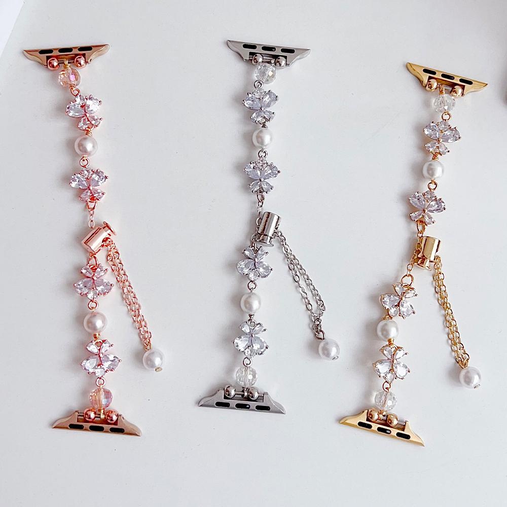 Butterfly Rhinestone Pearl Bracelet Strap for Apple Watch, Adjustable Dressy Women Wristband, Fit iWatch S11 10 9 8, 49/46/45/44/42/41/40/38mm