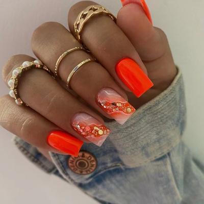 Vitality Orange Girl Sweet Manicure Европейский и американский модный стиль накладные ногти готовый продукт съемный маникюрный элемент
