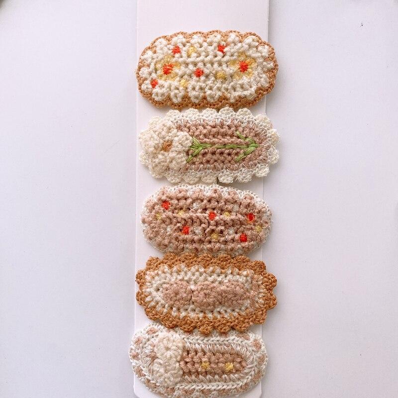 5 шт./компл. заколка для волос для маленьких девочек, милые вязаные плюшевые детские заколки с цветочным принтом, полная челка с боковым зажимом