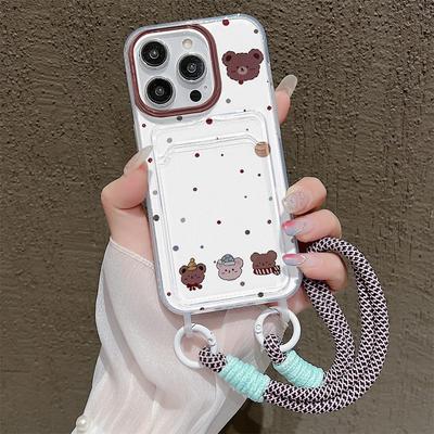 Милый чехол-цепочка с изображением медведя из мультфильма для iPhone 13 11 12 14 15 16 Pro Max 7 8 Plus XR XS X SE с держателем для карт