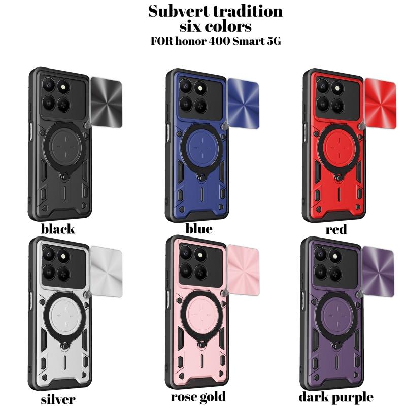 For Honor 400 Smart 5G Global Case Slide Lens Protect Armor Shockproof Phone Case Coque For Honor X7D 5G Ring Holder Cover