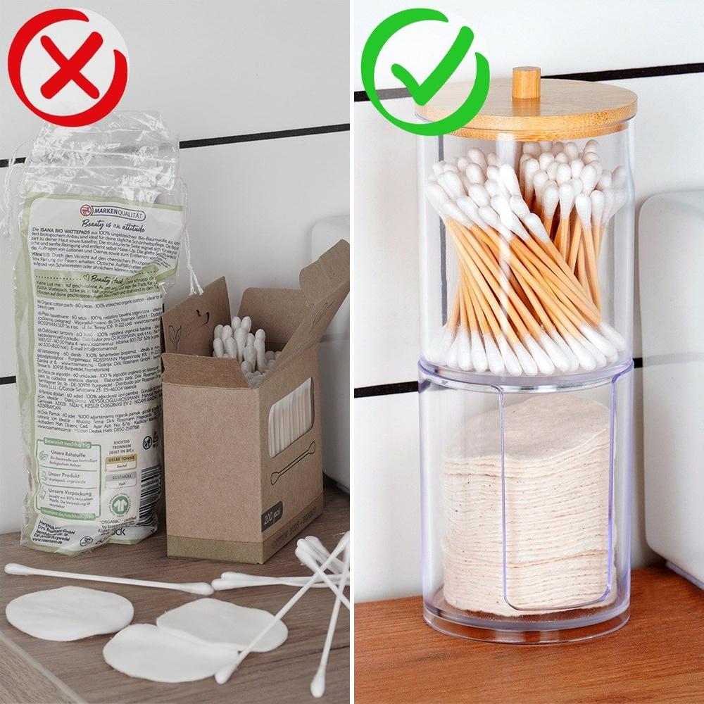 2-tier container for cotton buds and cotton pads