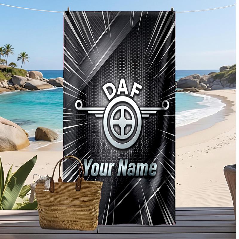 DAF Custom Beach Towel, Print Your Name Text Lightweight Absorbent Towel for Swimming Travel