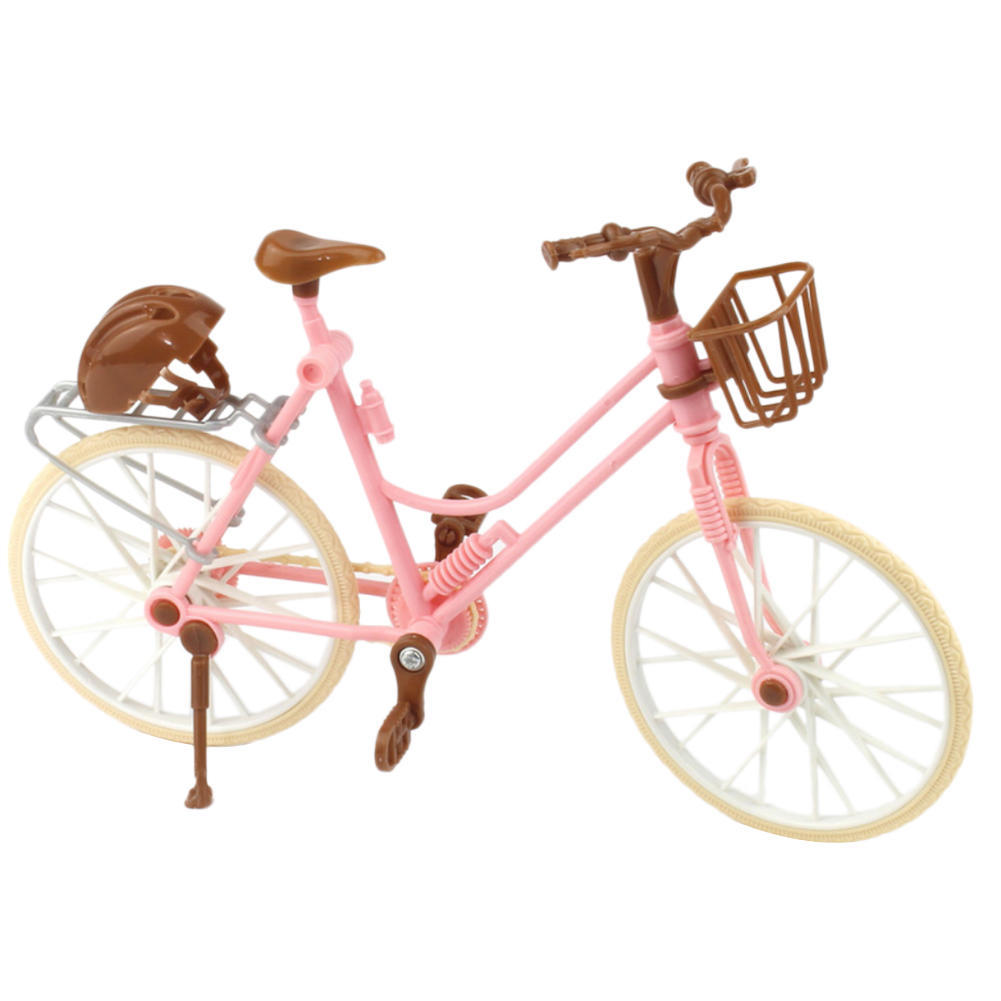 Велосипедная кукла, розовая искусственная велосипедная игрушка, съемная велосипедная корзина, коричневый шлем для маленьких девочек