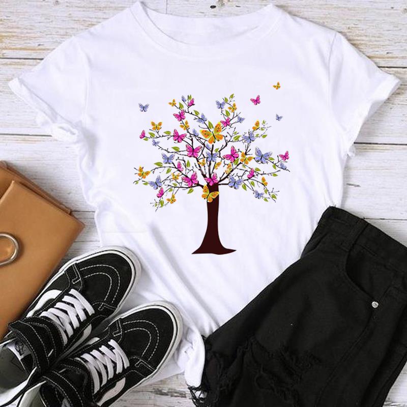 (Asian Size) Fashion Print Female Watercolor Love Heart Trend Cute Casual Women's Top Casual T Clothing Graphic Tee Short Sleeve T-shirt