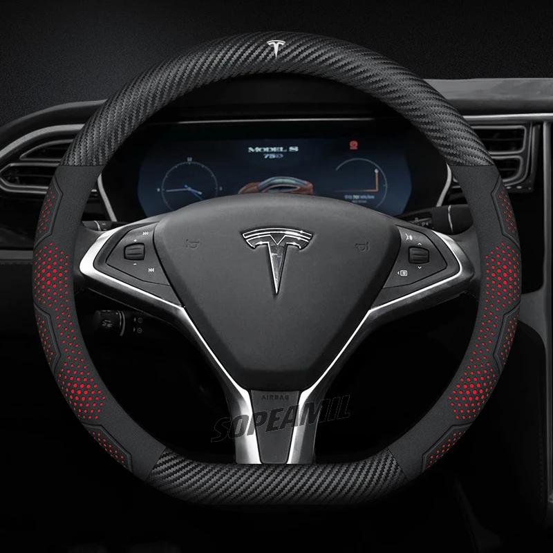 TDMC1 Для Tesla Roadster Model 3 Model Y Model S Model X Автомобильная Кожаная Углепластиковая Противоскользящая Защитная Накладка на Руль Аксессуары