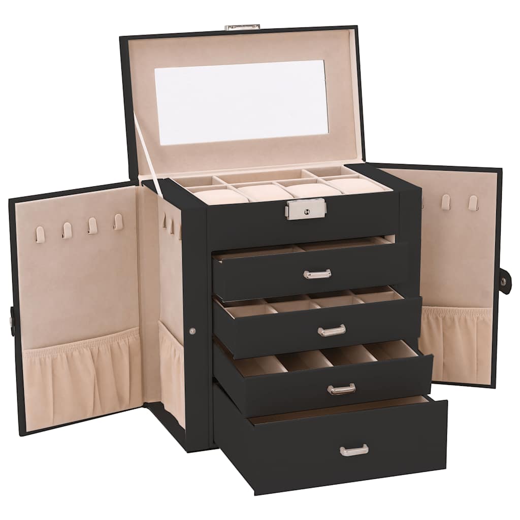 5 Tier Jewelry Box with Mirror and Lockable Design Black
