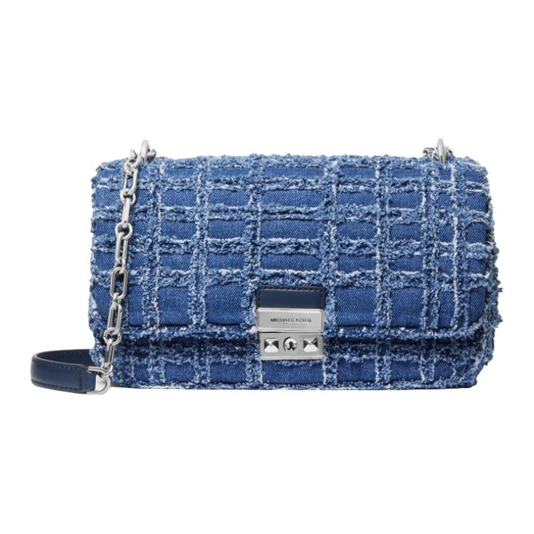 Michael Kors MK Tribeca Classic Стеганая тканевая сумка через плечо Женские сумки Джинсово-синий Белый Черный 30S4S2RL7C