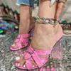Liyke  New Pink Transparent Strange Thick Heels Slippers Women Heart Shaped Buckle Designer Shoes Ladies Sandals Mules Slide