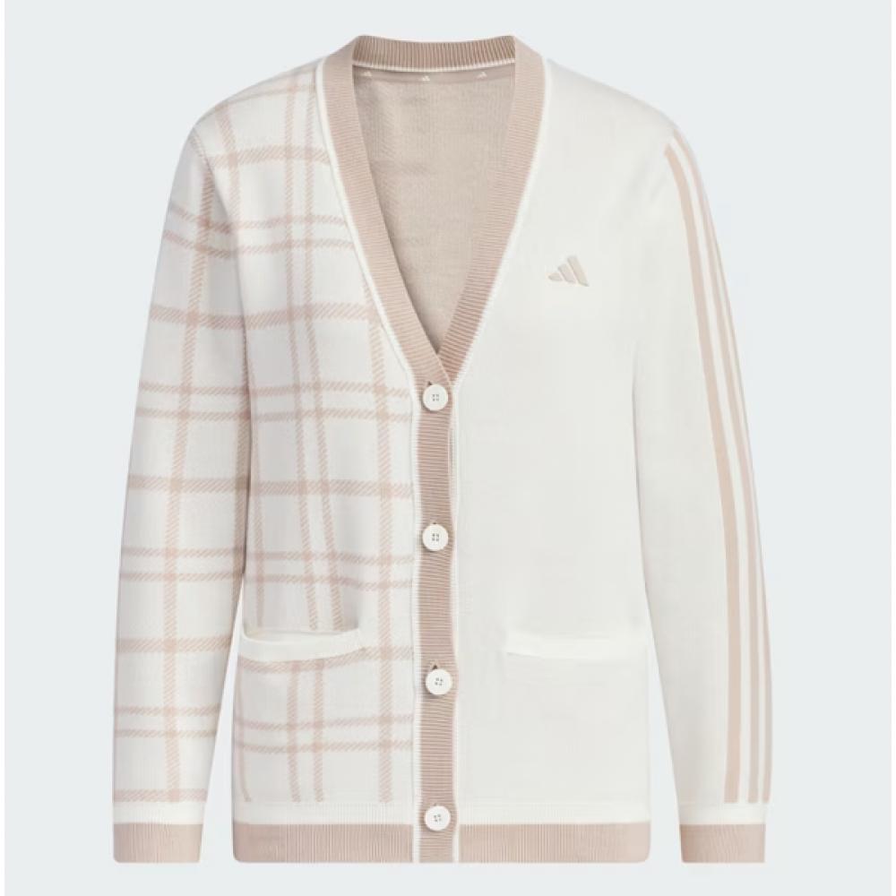 Adidas Golf 24fw Женский S Сезонный вязаный кардиган Pulley faShion 3S Клетчатый кардиган iS4753 Бежевый