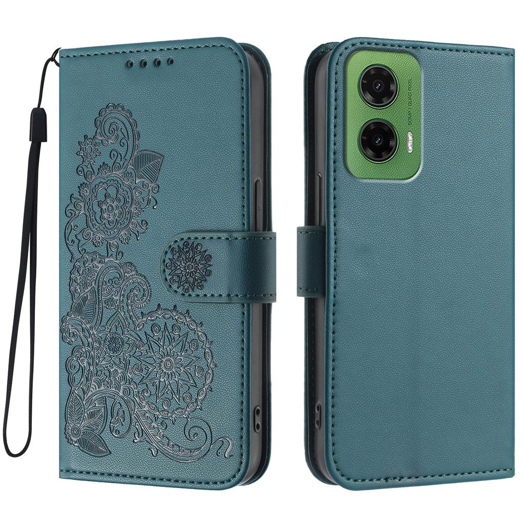 Для Motorola Moto G35 5G Чехлы для телефонов Кожаный кошелек с цветком мандалы Мобильная крышка со шнурком