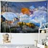 Flying Dragon Fairy Tale Castle Tapestry Wall Hanging Bohemian Oil Painting Hippie Carpet Children's Room Dormitory Family Decor