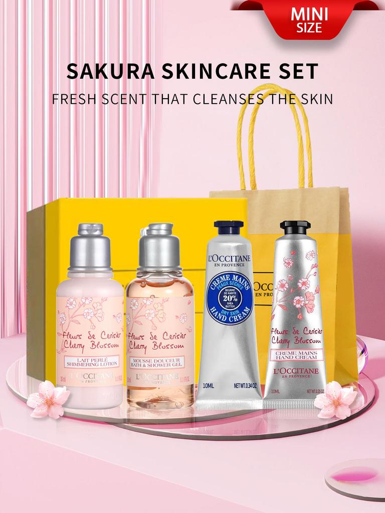 L'Occitane En Provence Mini Body Care Set (Cherry Blossom Body Lotion 35ml + Shower Gel 35ml + Hand Cream 10ml + Shea Butter Hand Cream 10ml) 4-Piece