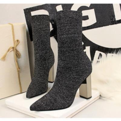 Женские короткие женские сапоги в европейском и американском стиле с металлическим каблуком, толстым каблуком, высоким каблуком, тонкими заостренными шерстяными короткими сапогами