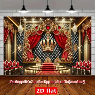 2D Дворцовый Королевский Корона Фон Красный Занавес Золотая Колонна Королевский Фотофон