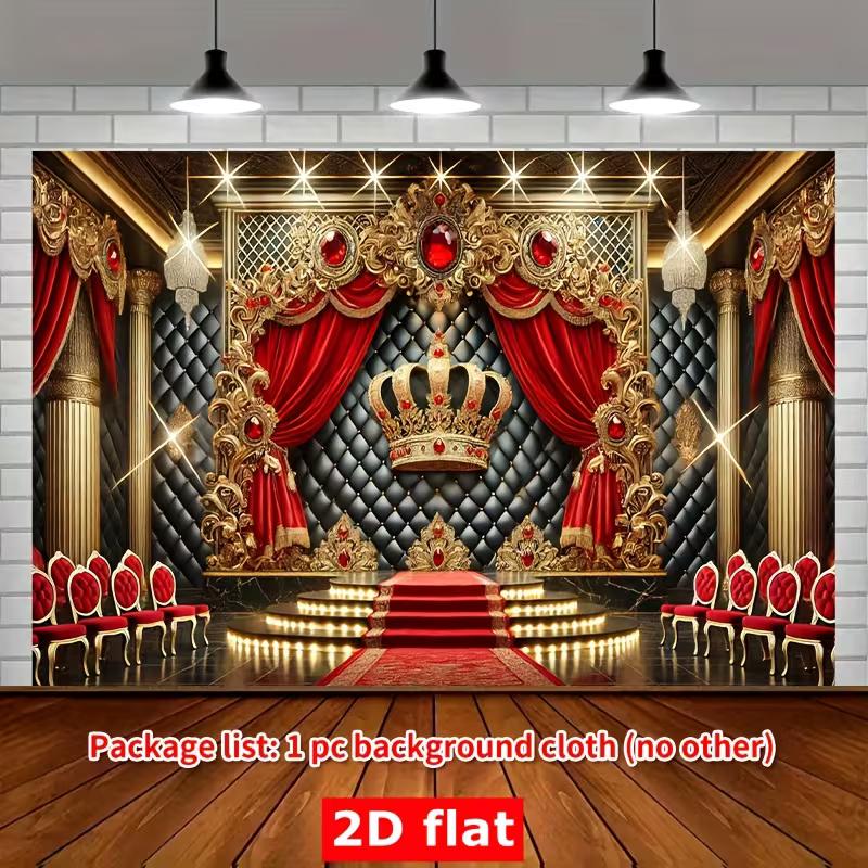 2D Дворцовый Королевский Корона Фон Красный Занавес Золотая Колонна Королевский Фотофон